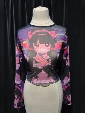 ROMWE Colorful Anime Graphic Mesh Top